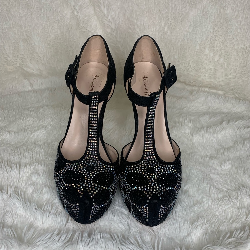 Coloriffics black and silver rhinestone shoes Sz 7